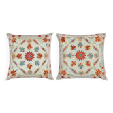 SET OF 2 - 100% Silk Cushion Covers. Embroidered Accent Pillows. Suzani Throw Pillows