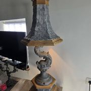 Monumental lamp with a dolphin in cast iron and lead scales - 110cm