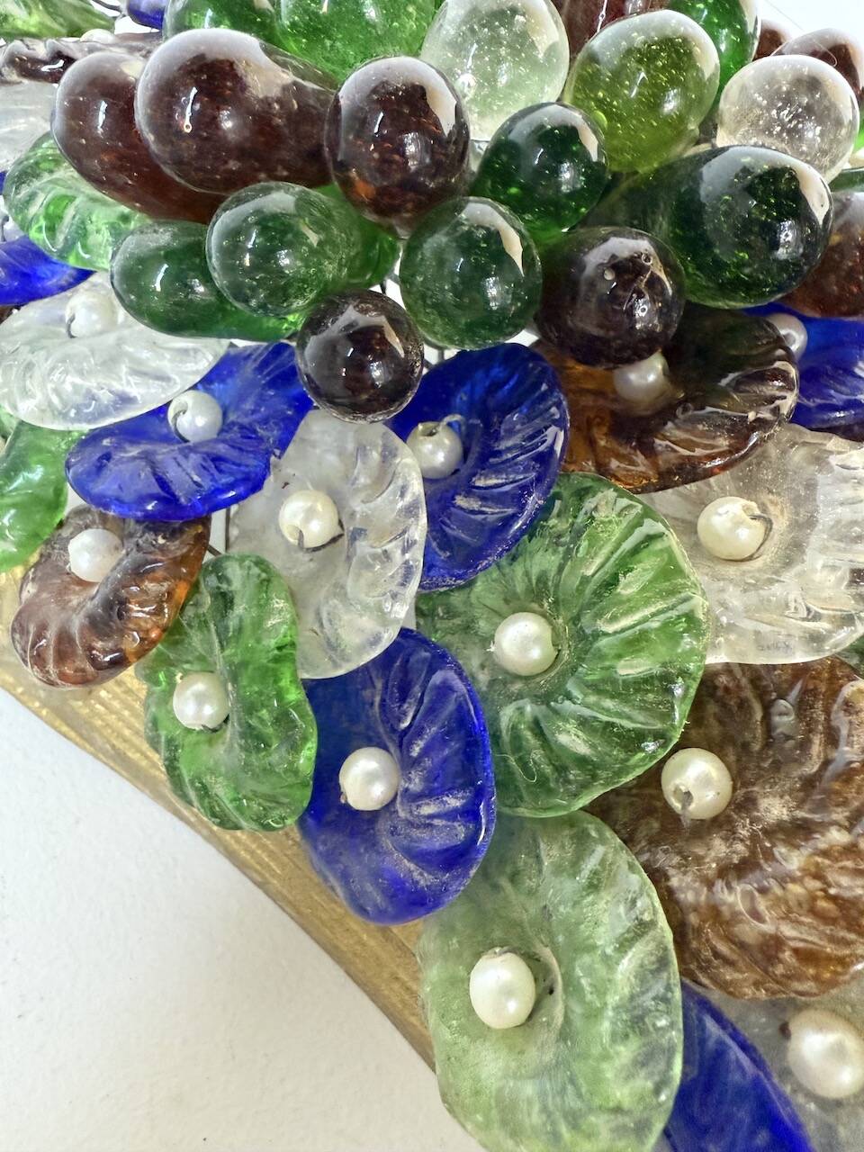 Pair of Art Nouveau bronze and Murano glass wall lights