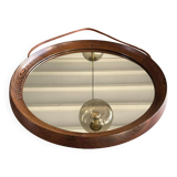 Miroir rond en bois de wengé massif, O.W. Hack Zwolle, Pays-Bas, années 1960