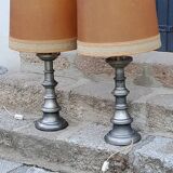 Pair of 70s Kaiser Leuchten lamps in brushed metal with original shades
