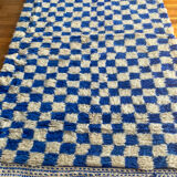 Moroccan Berber checkered carpet Klein blue and white