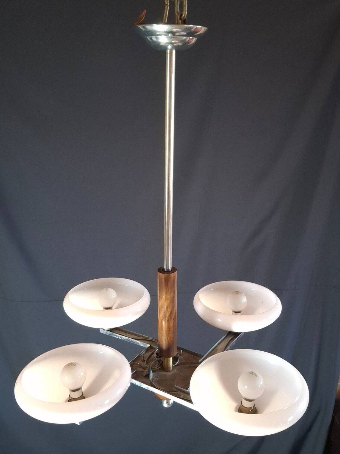 Lustre Art déco années 50 – chrome & opaline rose