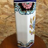 Old hexagonal vase v v carraresi ceramic white decoration flowers vintage