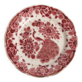 Regina Gouda Delft Hand-Painted Plate Red Peacock & Floral Motif Holland, 1950s