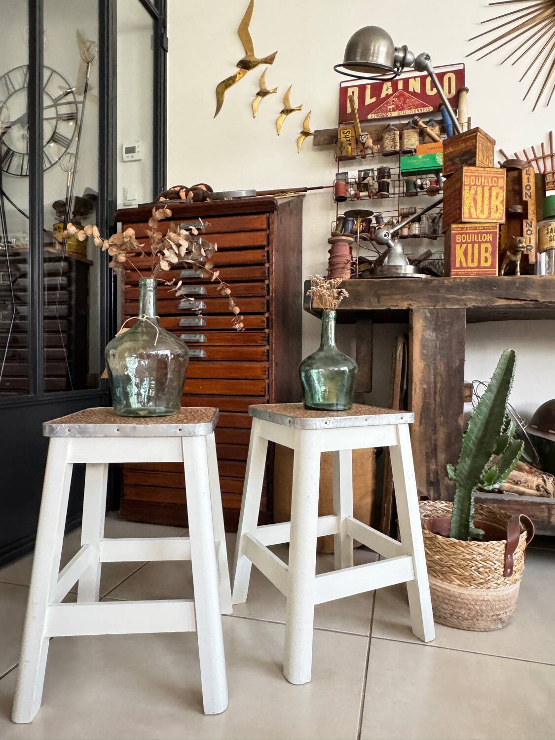 Pair of vintage wooden stools