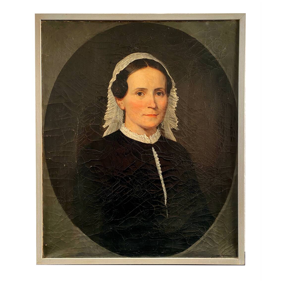 “Portrait of a woman in a black dress”, oil on canvas early 20th century