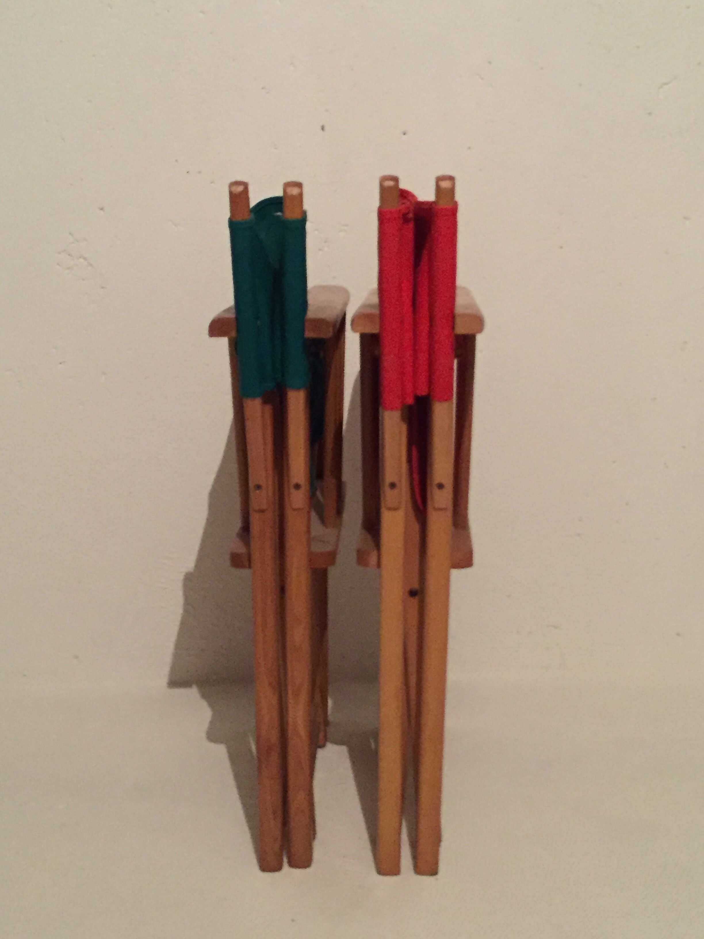 Pair of folding chairs in wood and vintage canvas, 1970s