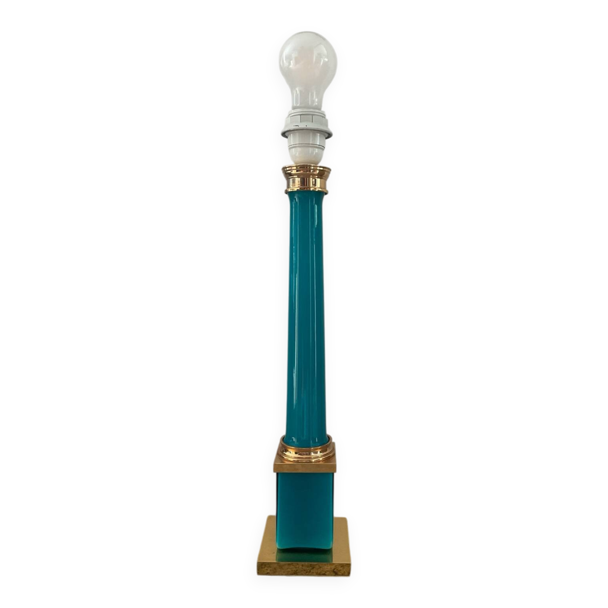 Vintage column lamp base in opaline and brass