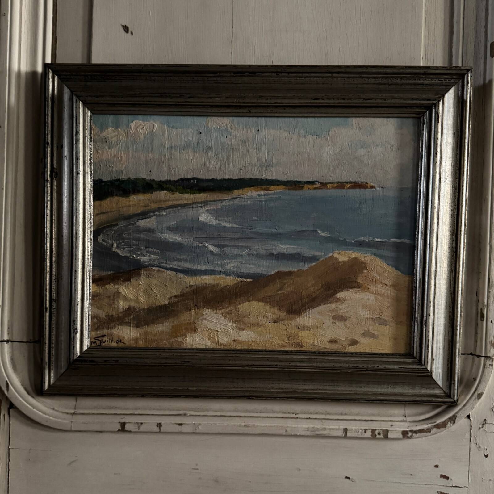 Oil on panel by M. Suilhor, beachfront, 20th century