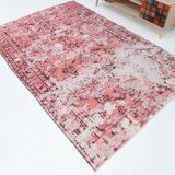 pink overdye turkish vintage carpet  , pink vintage distressed vintage rug.