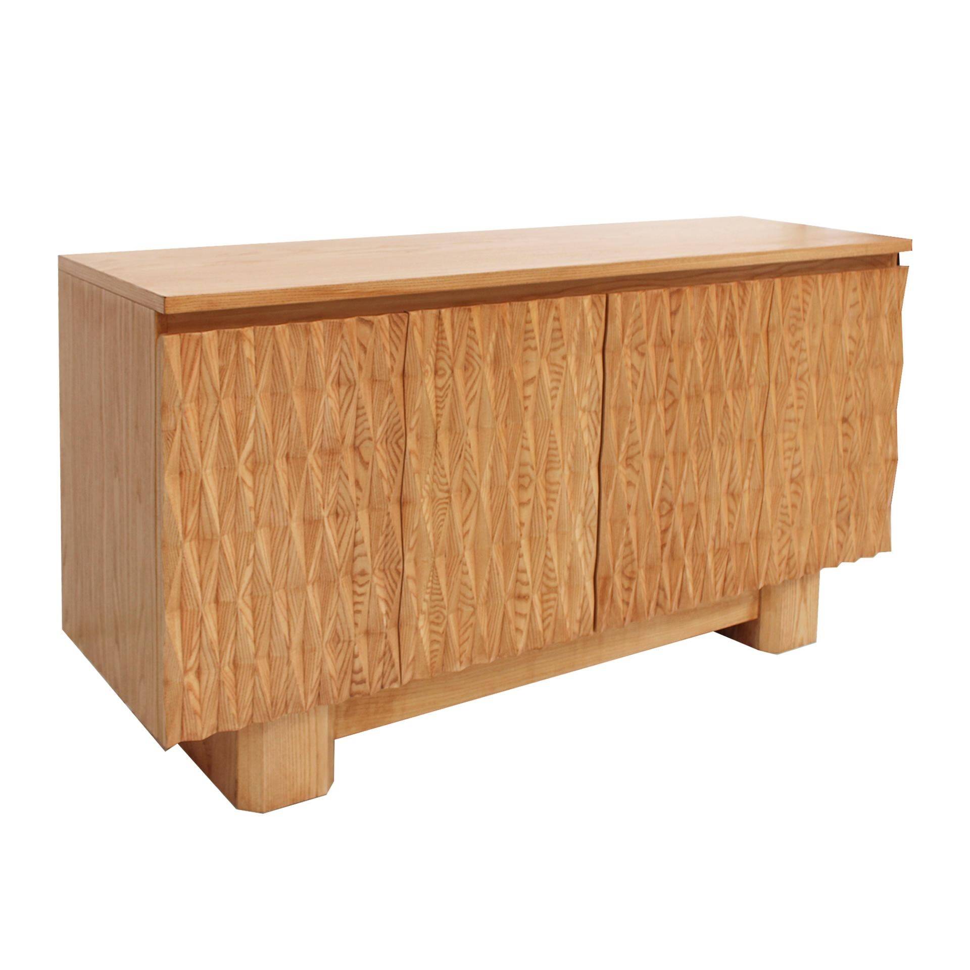 Hand-Carved Solid Oak Italian Sideboard with Four Doors, Brutalist Style