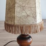 Vintage Italian table lamp in turned wood and leather lampshade