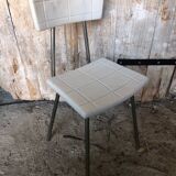 Gray metal children's chair + vintage white plastic seat & back