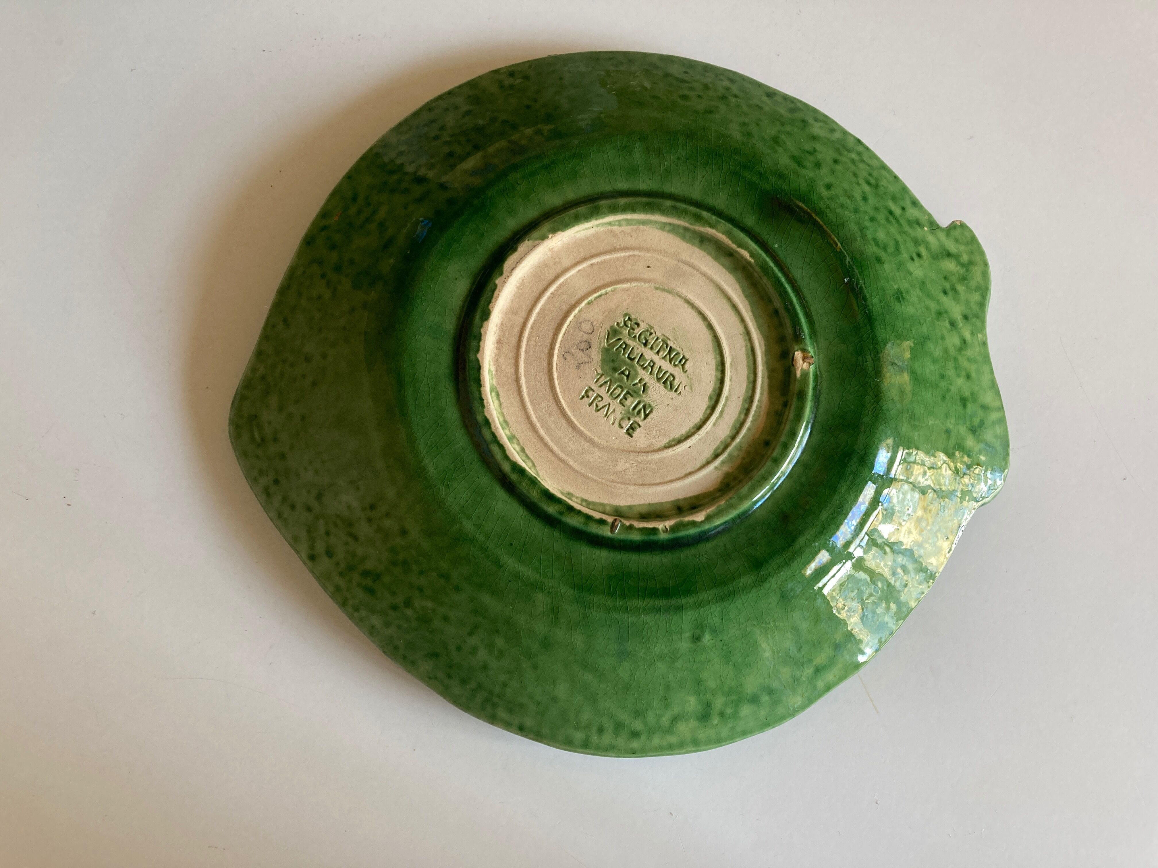 Fish plate in green glazed earthenware Aegitna 1960 Vallauris