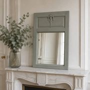 Antique mirror, painted trumeau in grey-green.