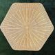 Vintage hexagonal rattan side table with original label, 1980.