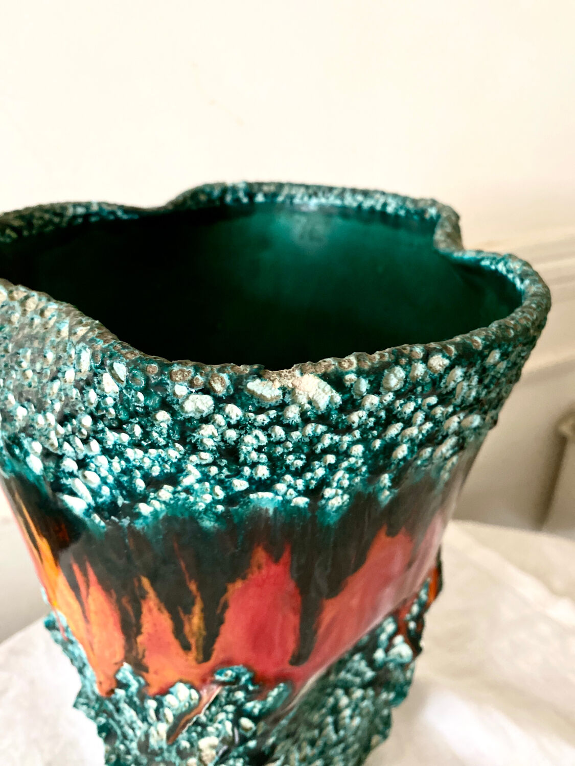 Large Fat Lava Vallauris Sea Foam Vase