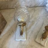 Pair of cut glass and Limoges porcelain wall sconces