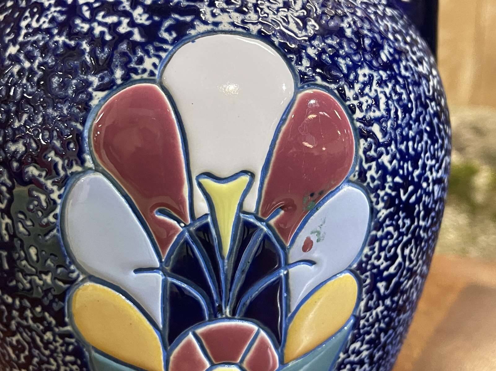 Pair of art deco enameled earthenware vases signed Amphora - Made in Czechoslovakia