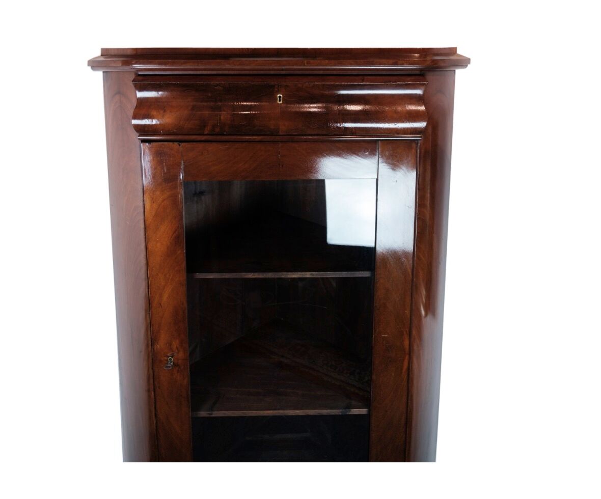 Antique Late Empire Corner Cabinet with Shelves in Mahogany from the 1840s