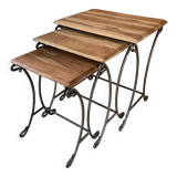 Set of 3 wooden/wrought iron nesting tables