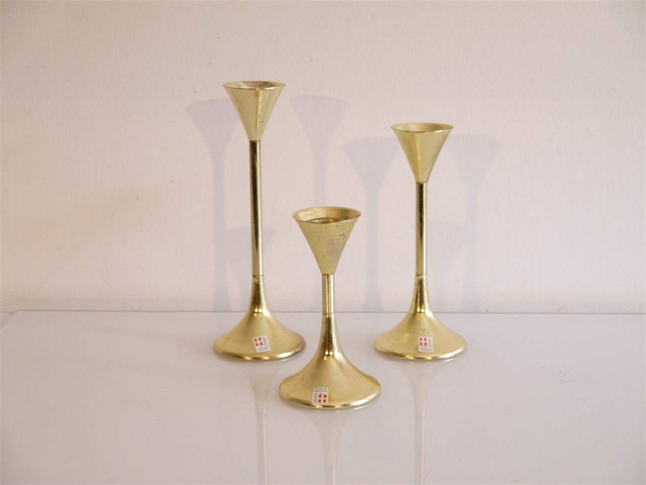 Set of 3 Scandinavian brass candle holders 1970