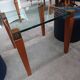 Modernist Design Side Table + 2 Blue Leather Poufs