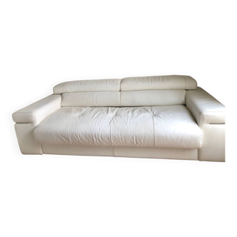 3-seater convertible sofa in white leather