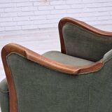 1960s, Danish highback armchair, green furniture velour, teak wood.
