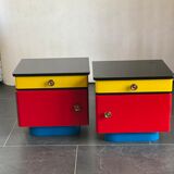 Pair of colorful massive teak night stands