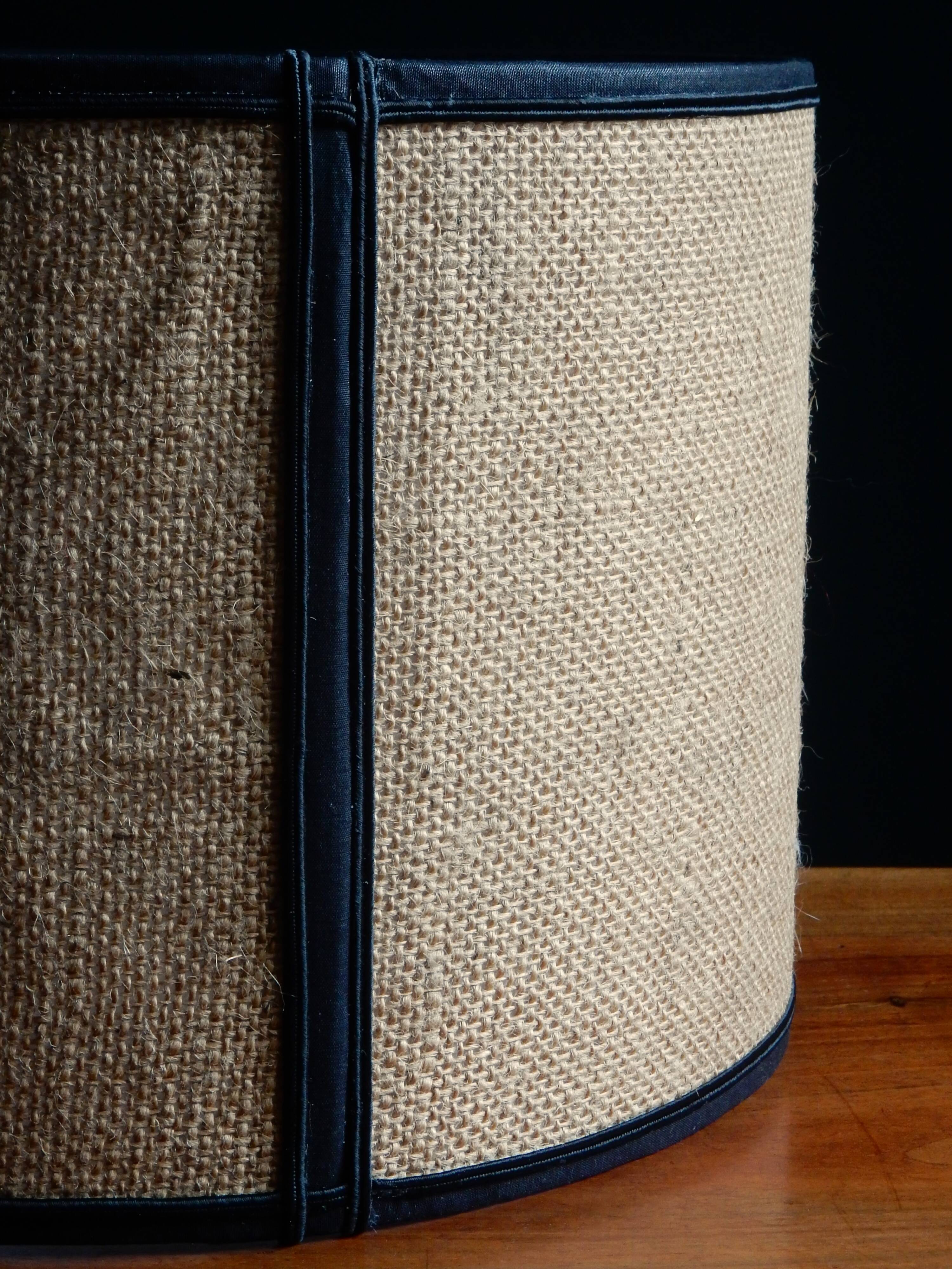 Large cylindrical lampshade in vintage burlap