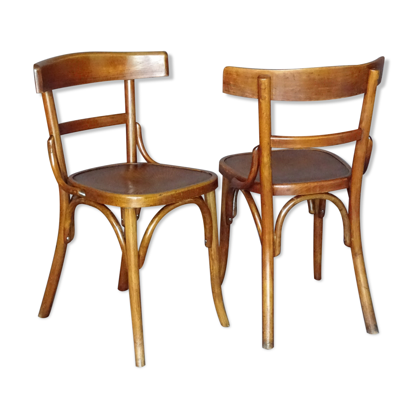 Set of 2 chairs bistro fischel 1930, wooden seats