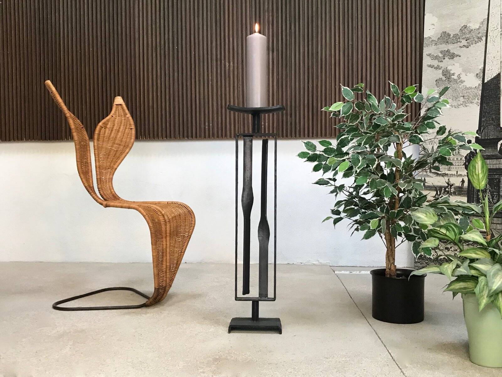 Sculptural brutalist candleholder in wrought iron, GDR / Germany, 1960s