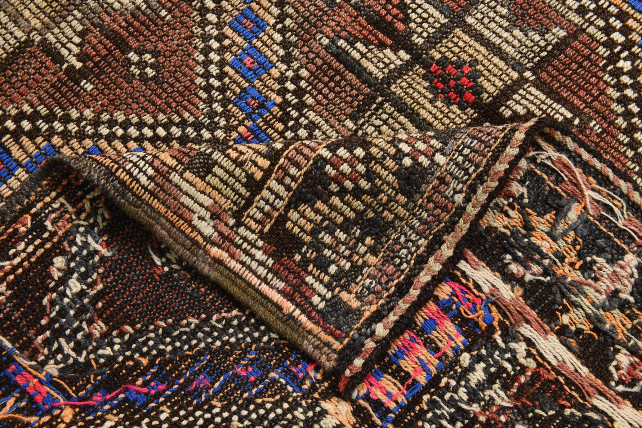Blue & Brown Star Pattern Kilim Rug, 153x315Cm