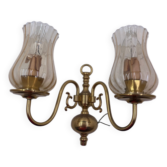 Electrified brass candle holder wall light