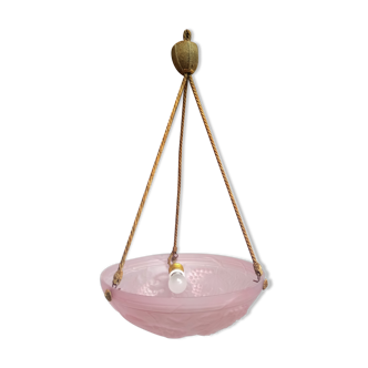 Art deco ceiling lamp in pink pressed molded glass - working condition - "the grapes"