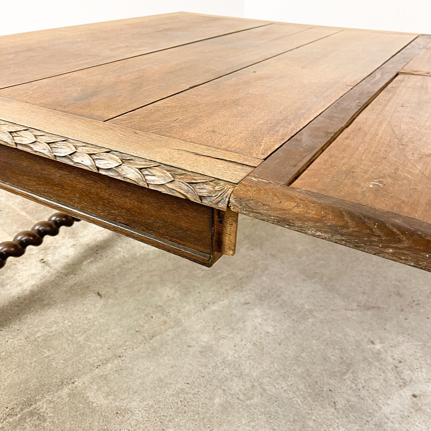 French antique extendable table 350cm Louis XIII barley twist