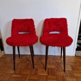 Pair of vintage red furry chairs