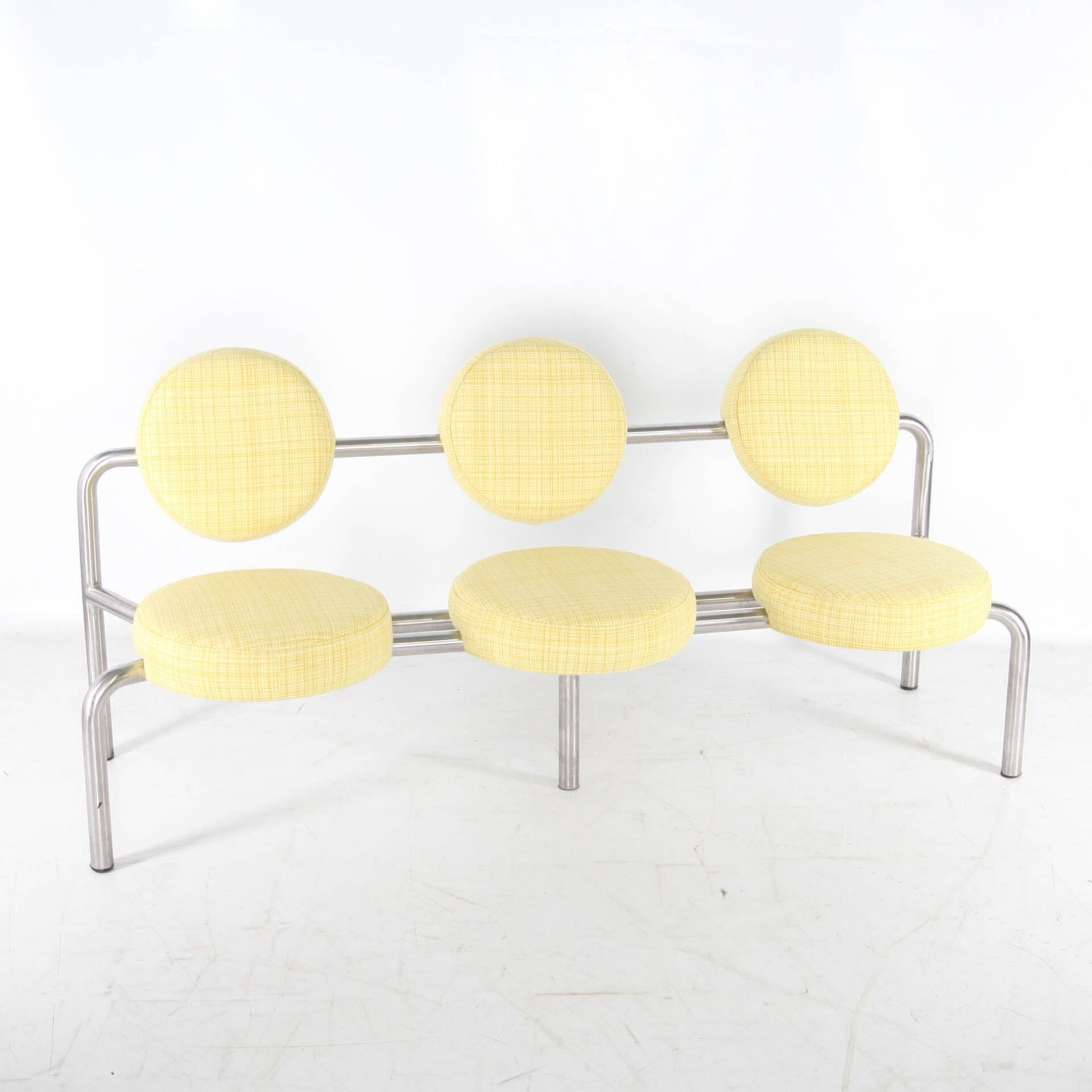 Chrome and fabric bench