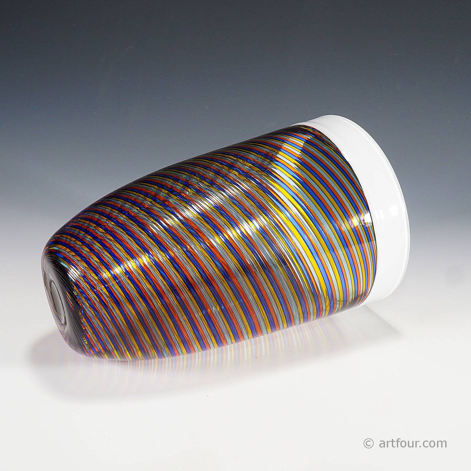 Large glass art vase filigrana Cenedese with multicoloured bands.