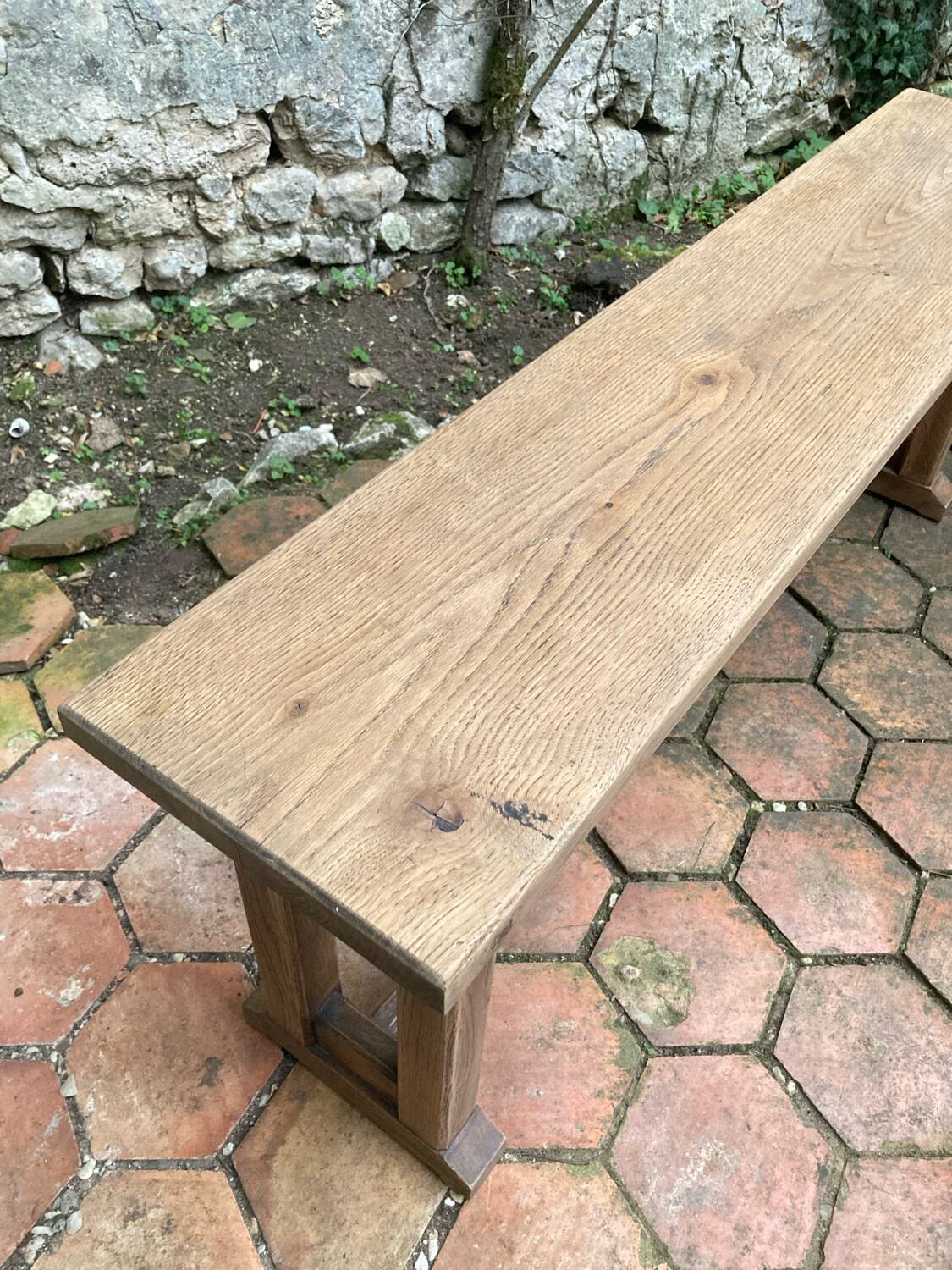 Pair of antique solid oak benches