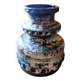 West German brown coloured glass vase with blue accents