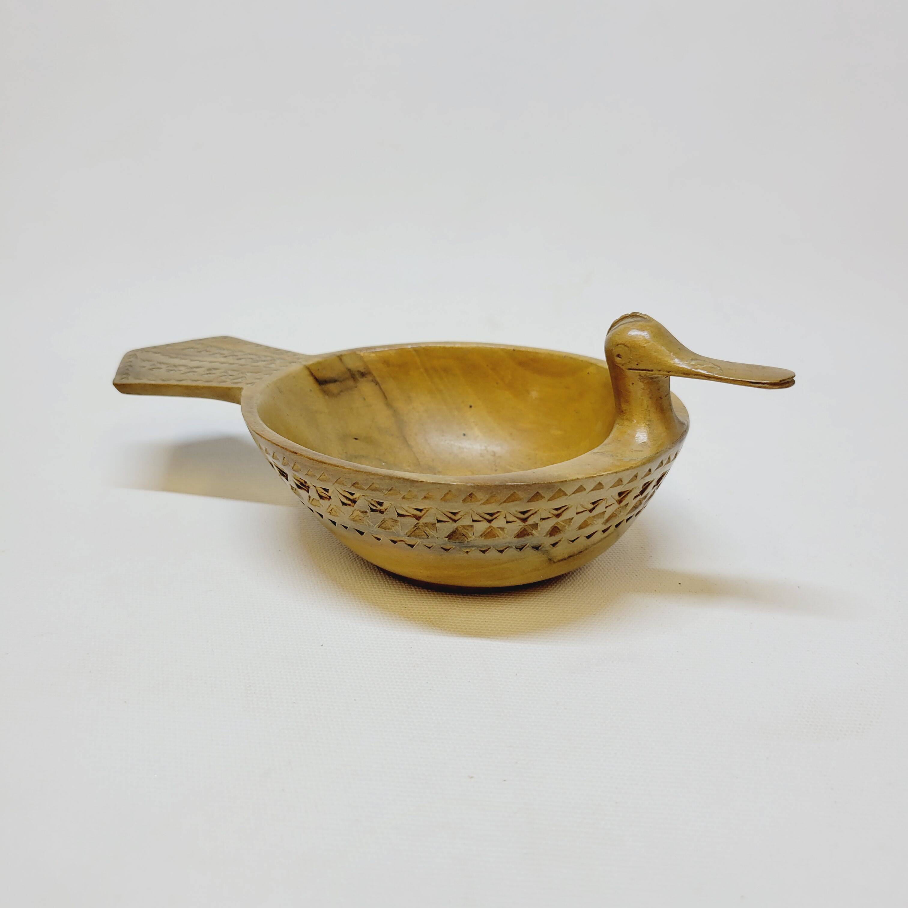 Scandinavian Duck Shaped Carved Wooden Bowl Folk Art