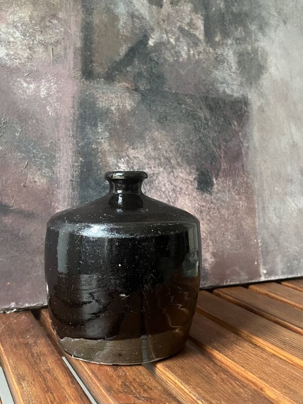 Vase en grès émail tenmoku noir wabi sabi,Chine du Sud XIXe /Déb.XXe siècle