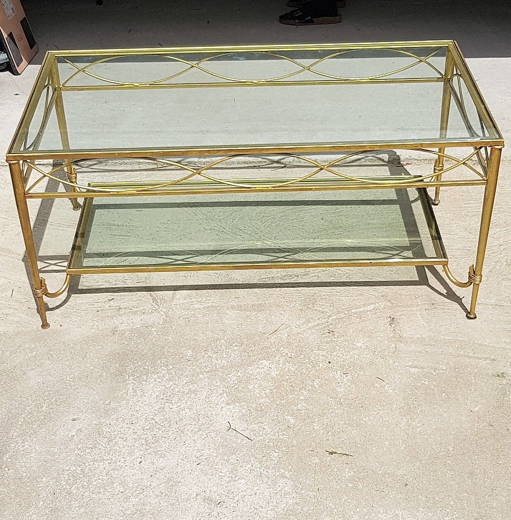 Gold metal and glass coffee table