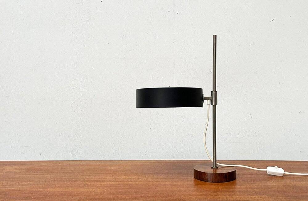 Mid-century minimalist table lamp with a teak veneer base, 1960s.