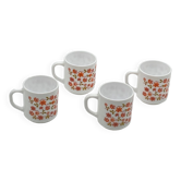 Quatuor de mugs, arcopal france, scania, vintage , fleurs orange