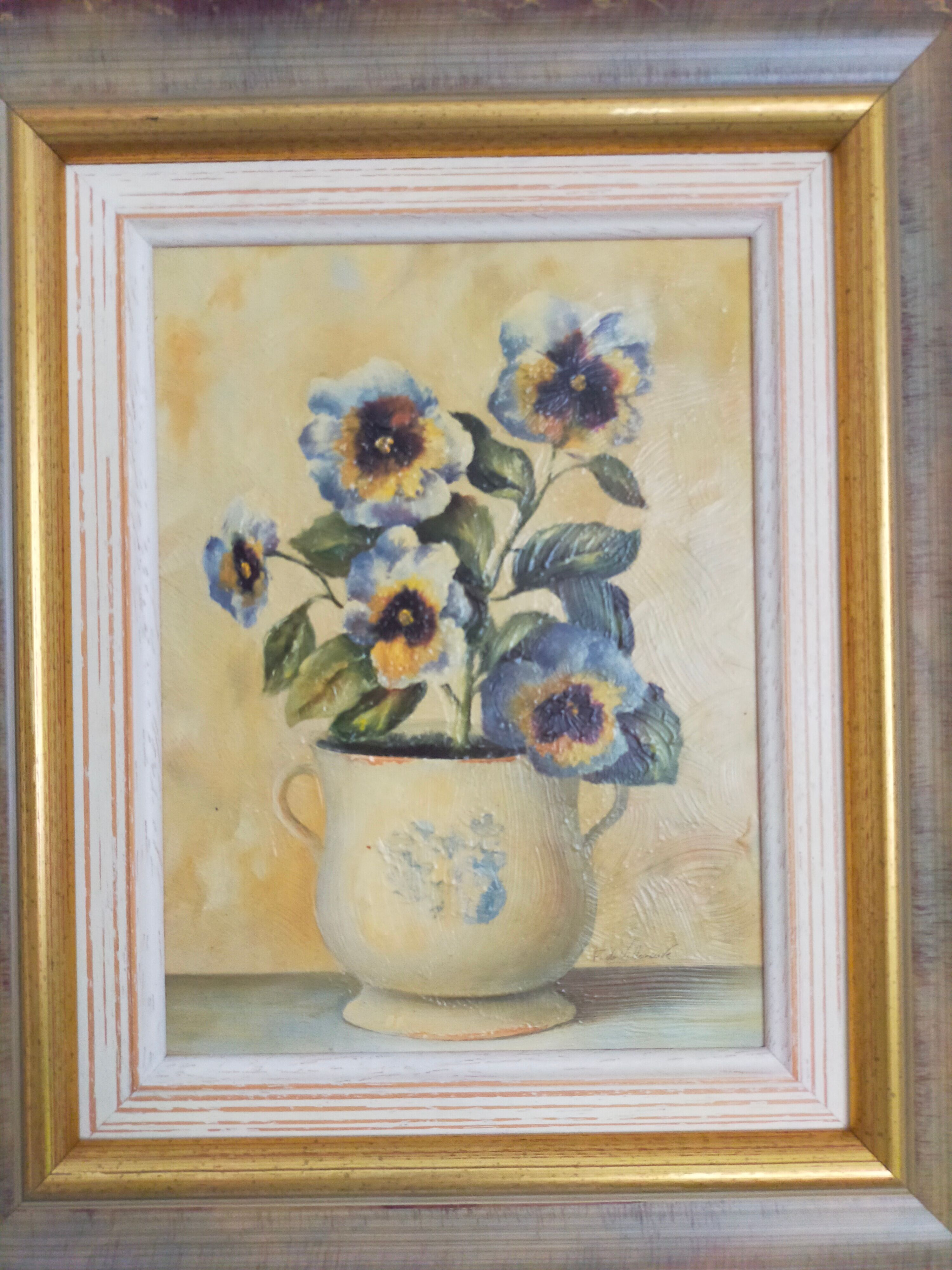 Toile nature morte de F Villeneuve
