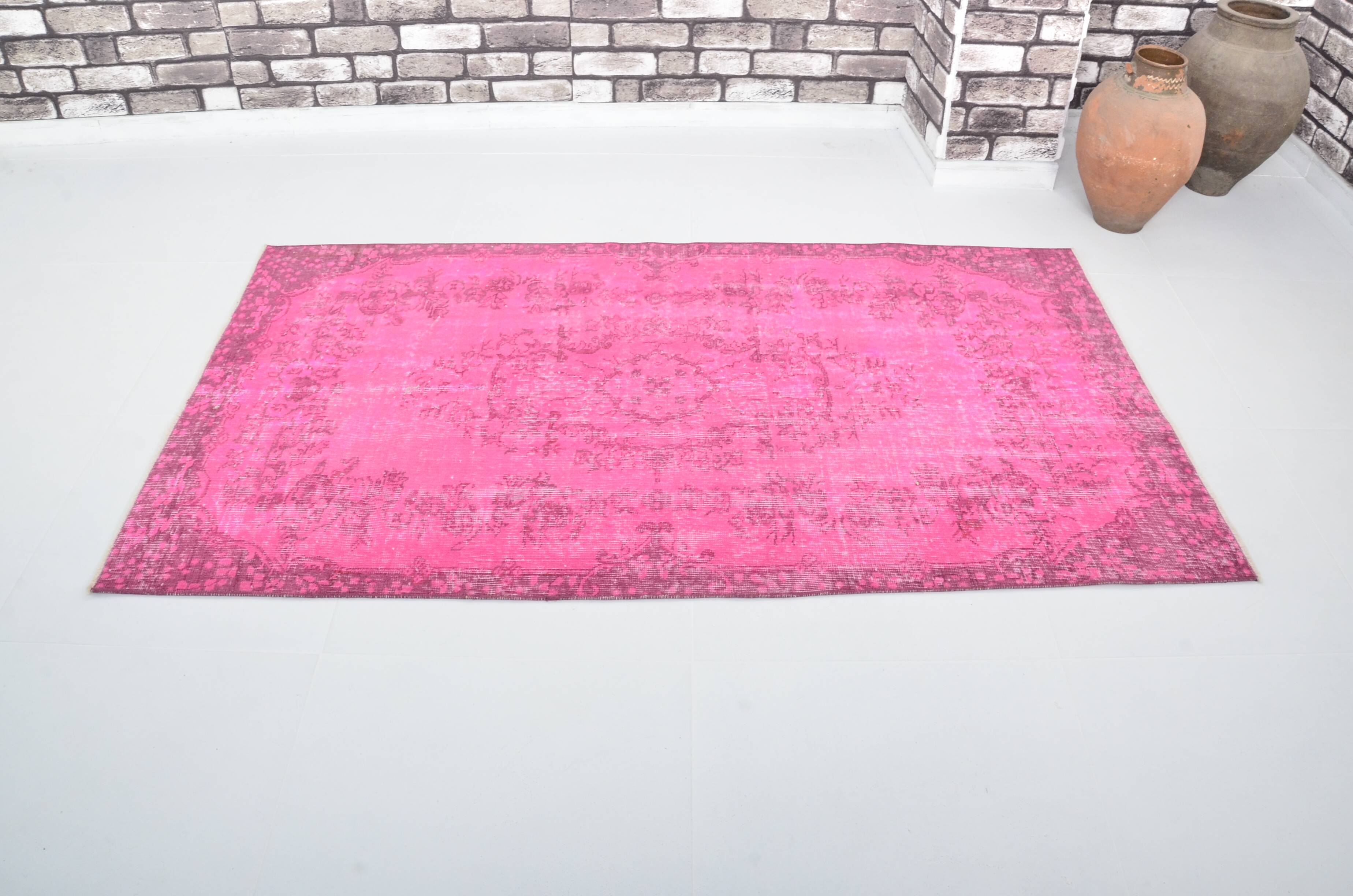Oushak Floor Pink Wool Carpet 3148